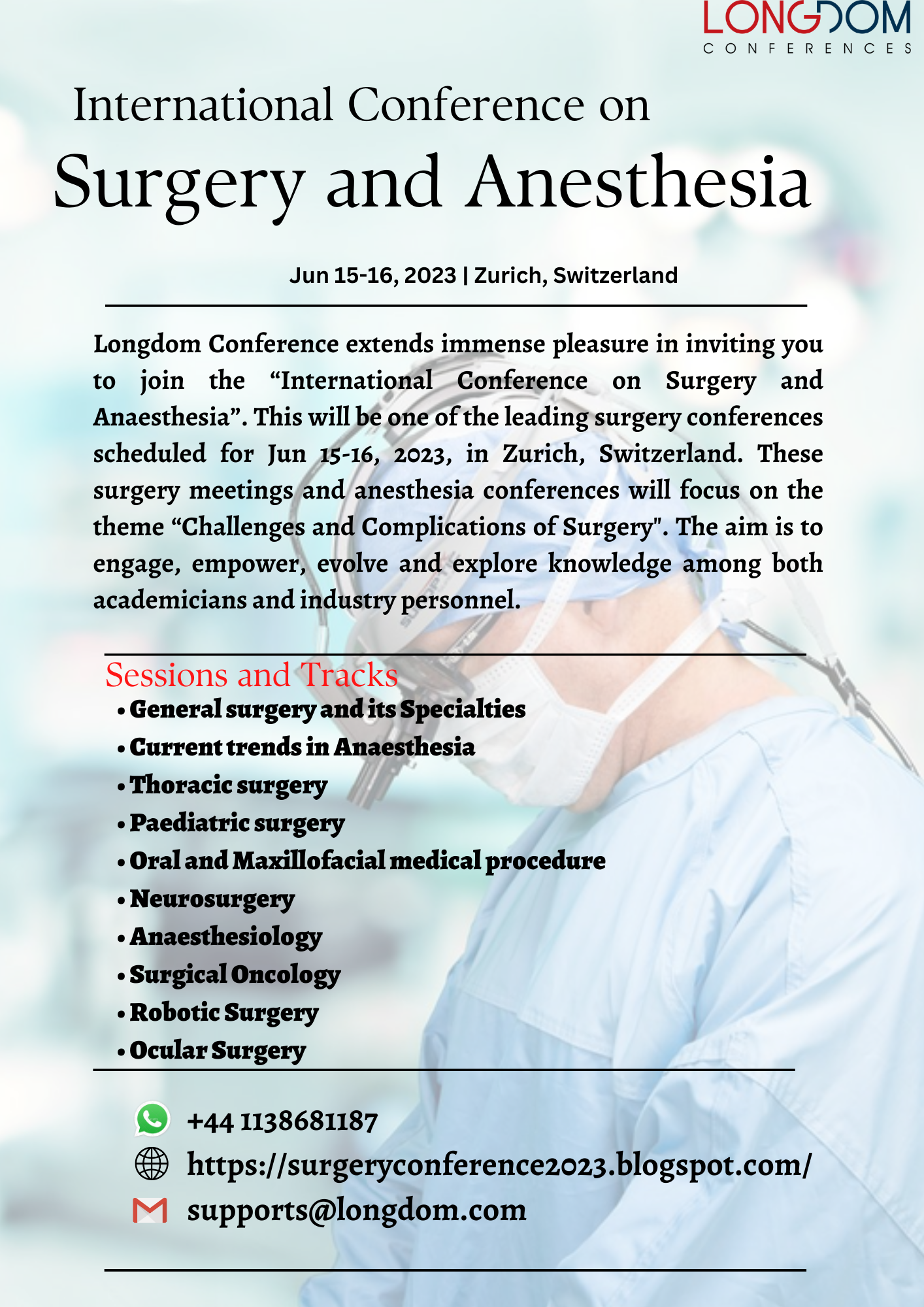 Give your talk on Surgery and Anaesthesia 2023 Conference LONGDOM